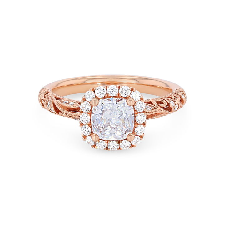 White Gold 14K Sylvie Floral Milgrain Diamond Halo Engagement Setting