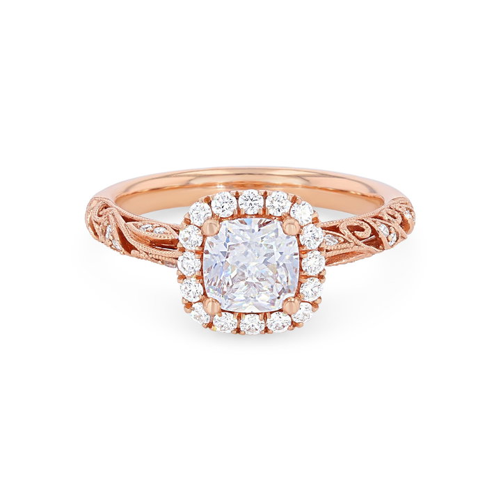 Sylvie Floral Milgrain Diamond Halo Engagement Setting In White Gold 14K