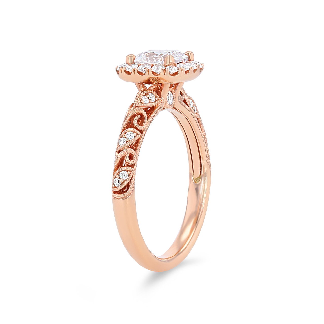 Sylvie Floral Milgrain Diamond Halo Engagement Setting 1