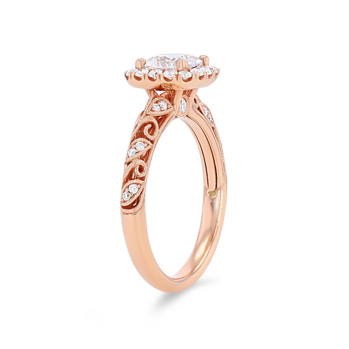 Sylvie Floral Milgrain Diamond Halo Engagement Setting In White Gold 14K