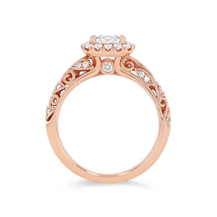 White Gold 14K Sylvie Floral Milgrain Diamond Halo Engagement Setting