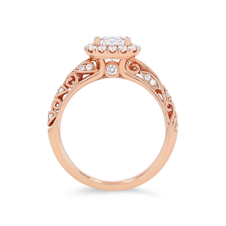 Sylvie Floral Milgrain Diamond Halo Engagement Setting In White Gold 14K