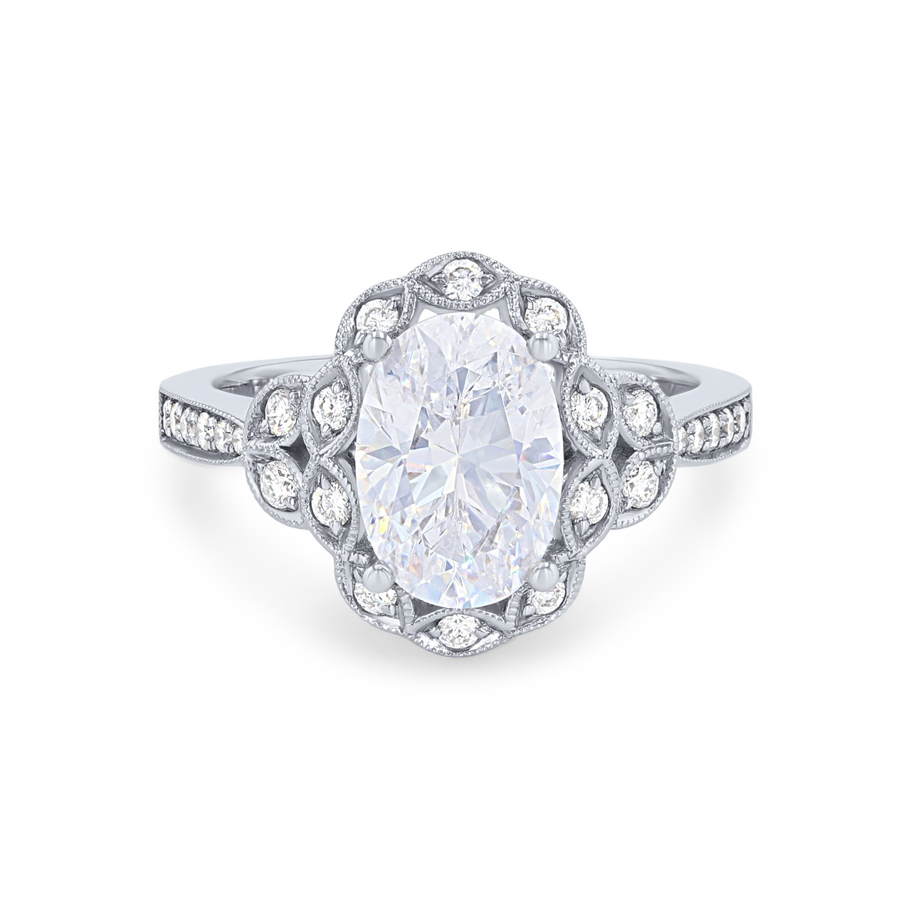 Sylvie Floral Scallop Halo Diamond Engagement Setting 0