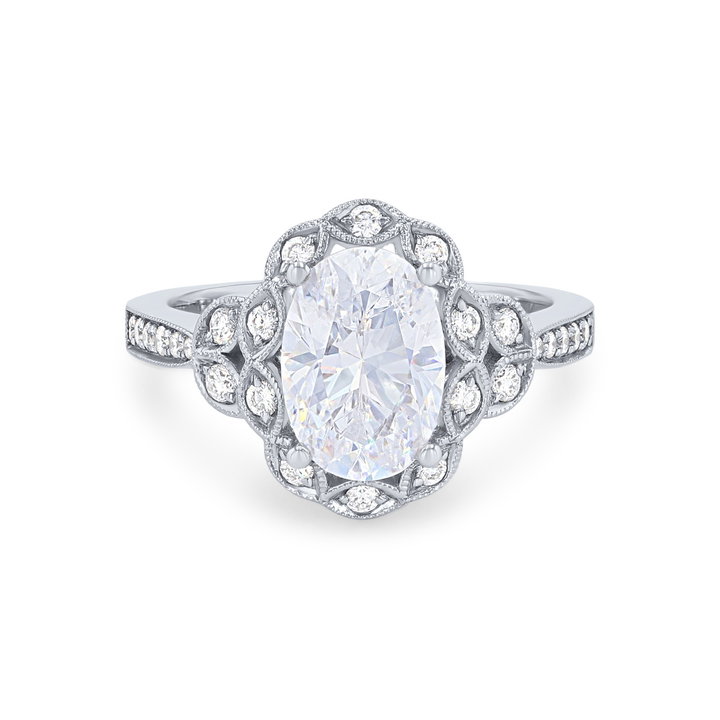 Sylvie Floral Scallop Halo Diamond Engagement Setting In White Gold 14K