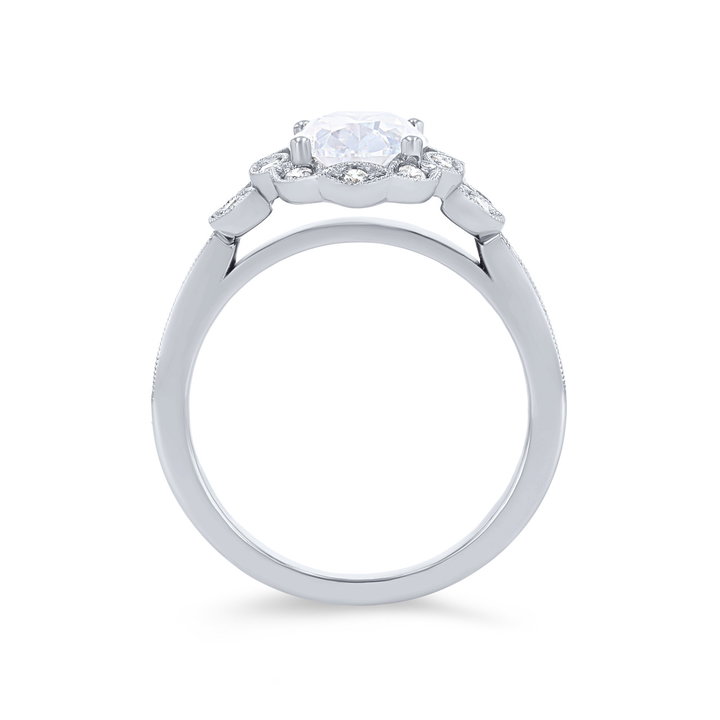 Sylvie Floral Scallop Halo Diamond Engagement Setting In White Gold 14K