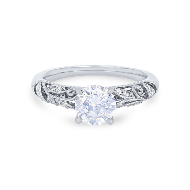 Sylvie Floral Milgrain Diamond Engagement Setting In White Gold 14K
