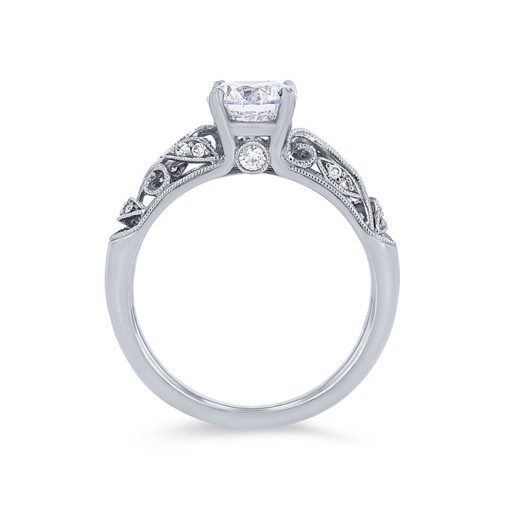 Sylvie Floral Milgrain Diamond Engagement Setting In White Gold 14K