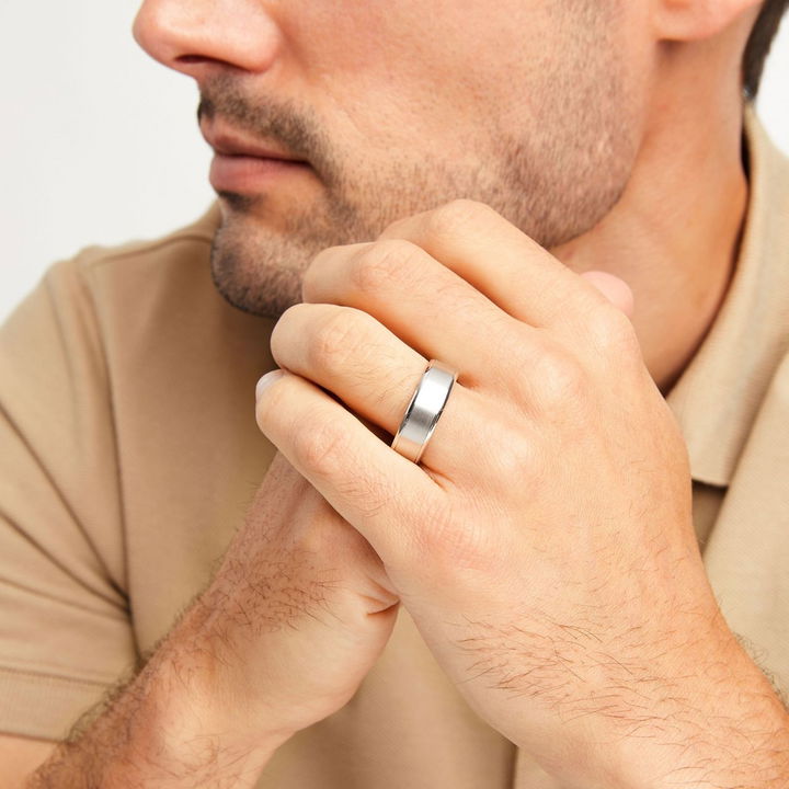 Platinum Matte Polished Edge 7mm Wedding Band