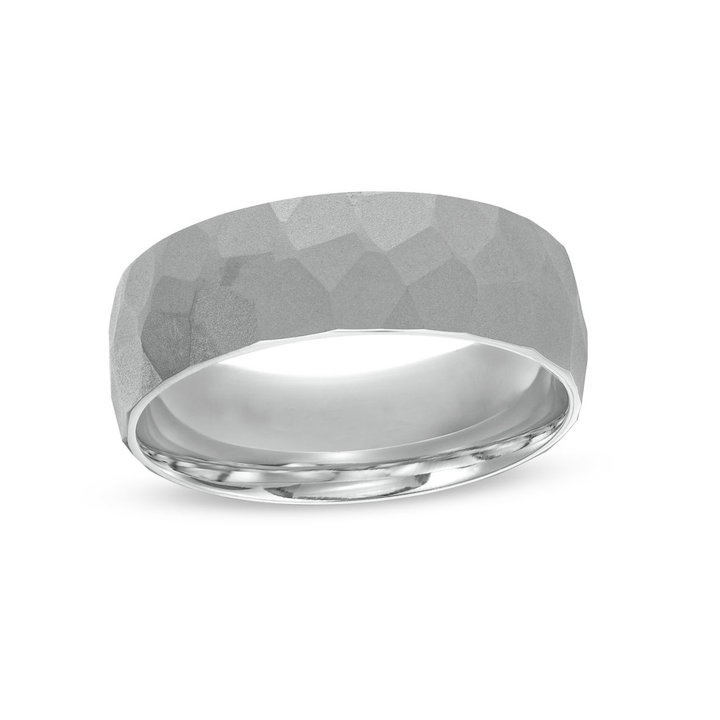 Matte Hammered 7mm Wedding Band In White Gold 14K