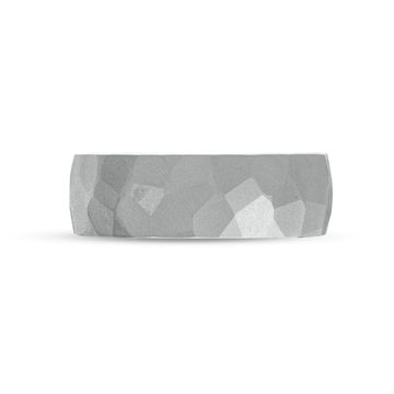 Matte Hammered 7mm Wedding Band In White Gold 14K
