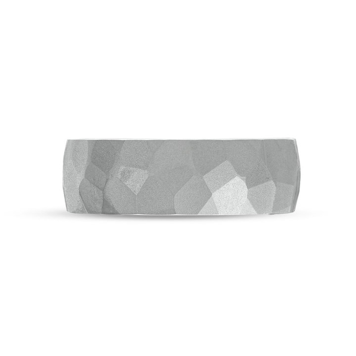 Matte Hammered 7mm Wedding Band In White Gold 14K
