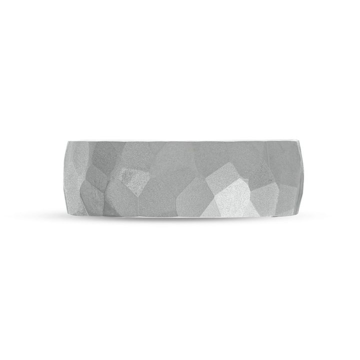 Matte Hammered 7mm Wedding Band In White Gold 14K