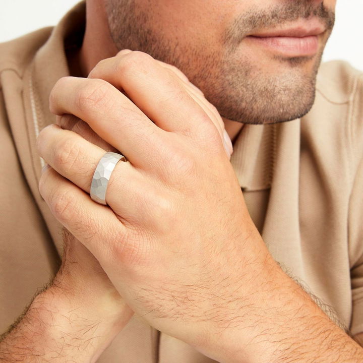White Gold 14K Matte Hammered 7mm Wedding Band