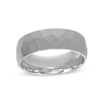 Matte Hammered 7mm Wedding Band In White Gold 14K