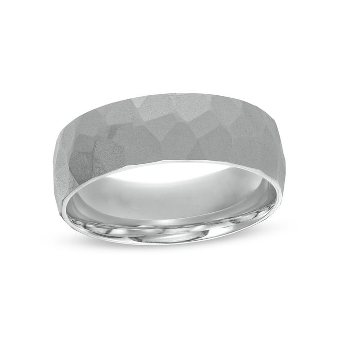 Matte Hammered 7mm Wedding Band In White Gold 14K