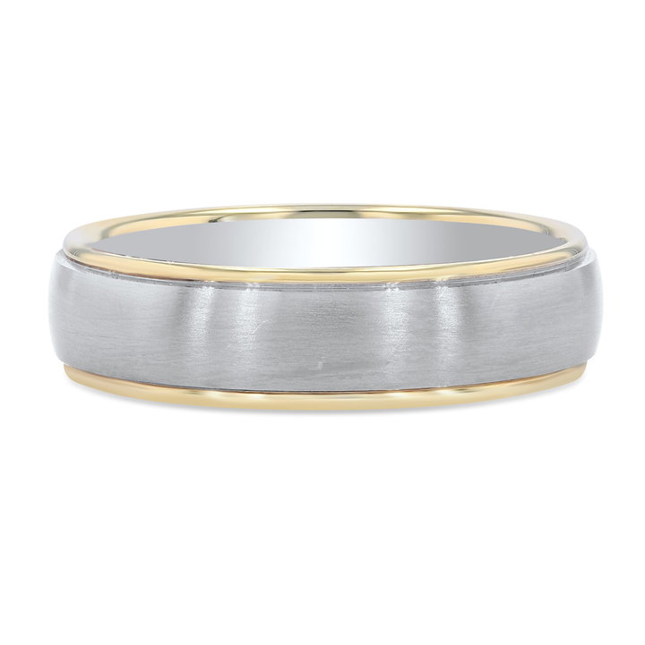 Two Tone Matte Polished Edge 6mm Wedding Band In White And Yellow Gold 14K