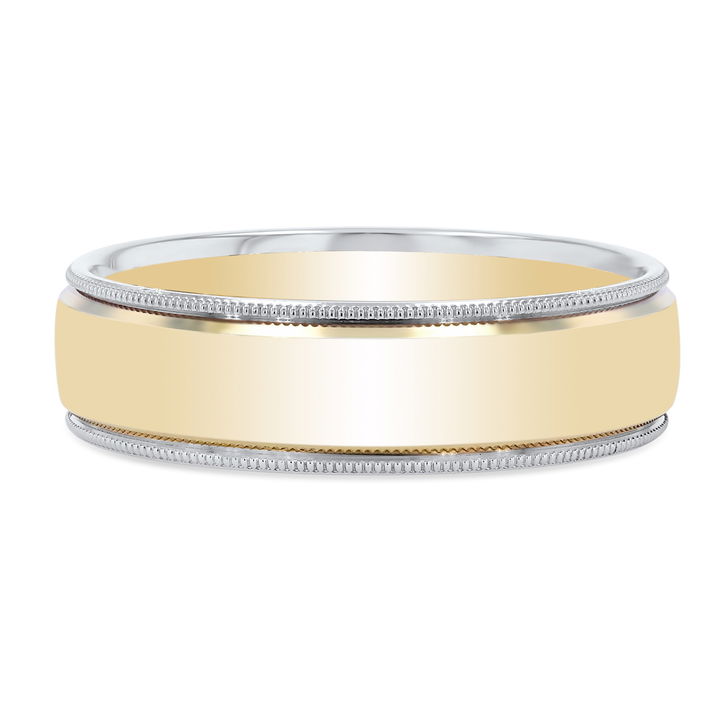 White And Yellow Gold 14K Two Tone Milgrain 6mm Wedding Band