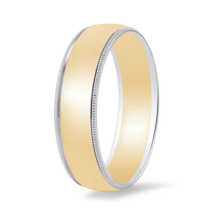 Two Tone Milgrain 6mm Wedding Band In White And Yellow Gold 14K