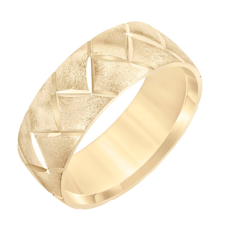 Matte Shimmer Braided 8mm Wedding Band In Yellow Gold 14K