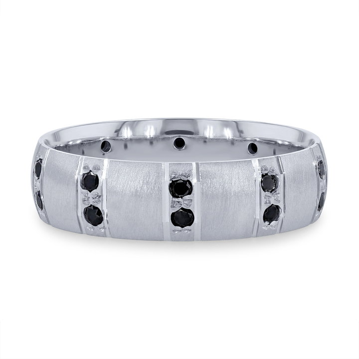 Black Diamond Shimmer Matte 6mm Wedding Band In White Gold 14K