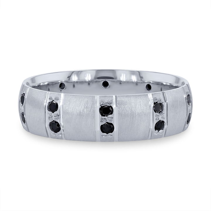 Black Diamond Shimmer Matte 6mm Wedding Band In White Gold 14K