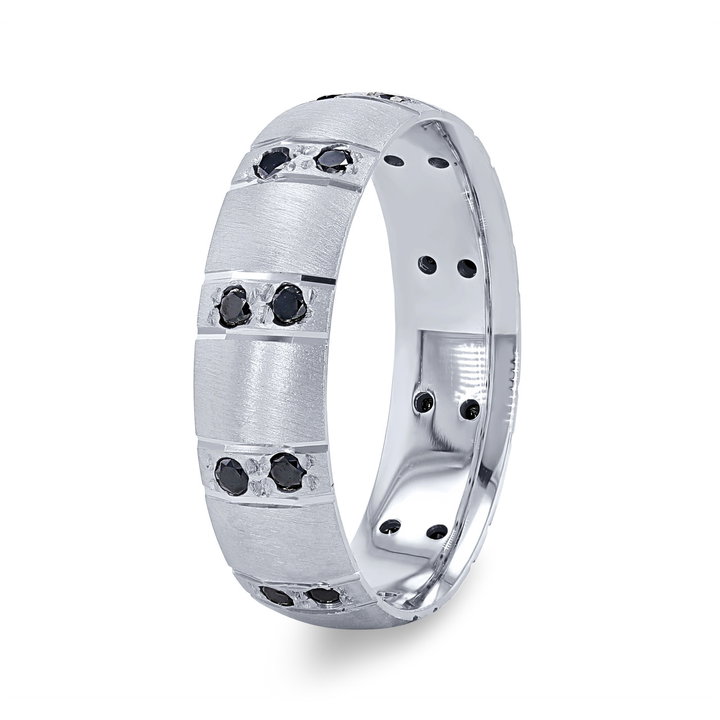Black Diamond Shimmer Matte 6mm Wedding Band In White Gold 14K