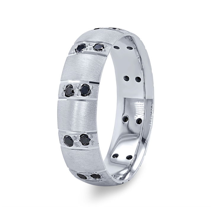 Platinum Black Diamond Shimmer Matte 6mm Wedding Band