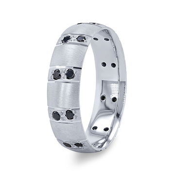 Black Diamond Shimmer Matte 6mm Wedding Band In White Gold 14K