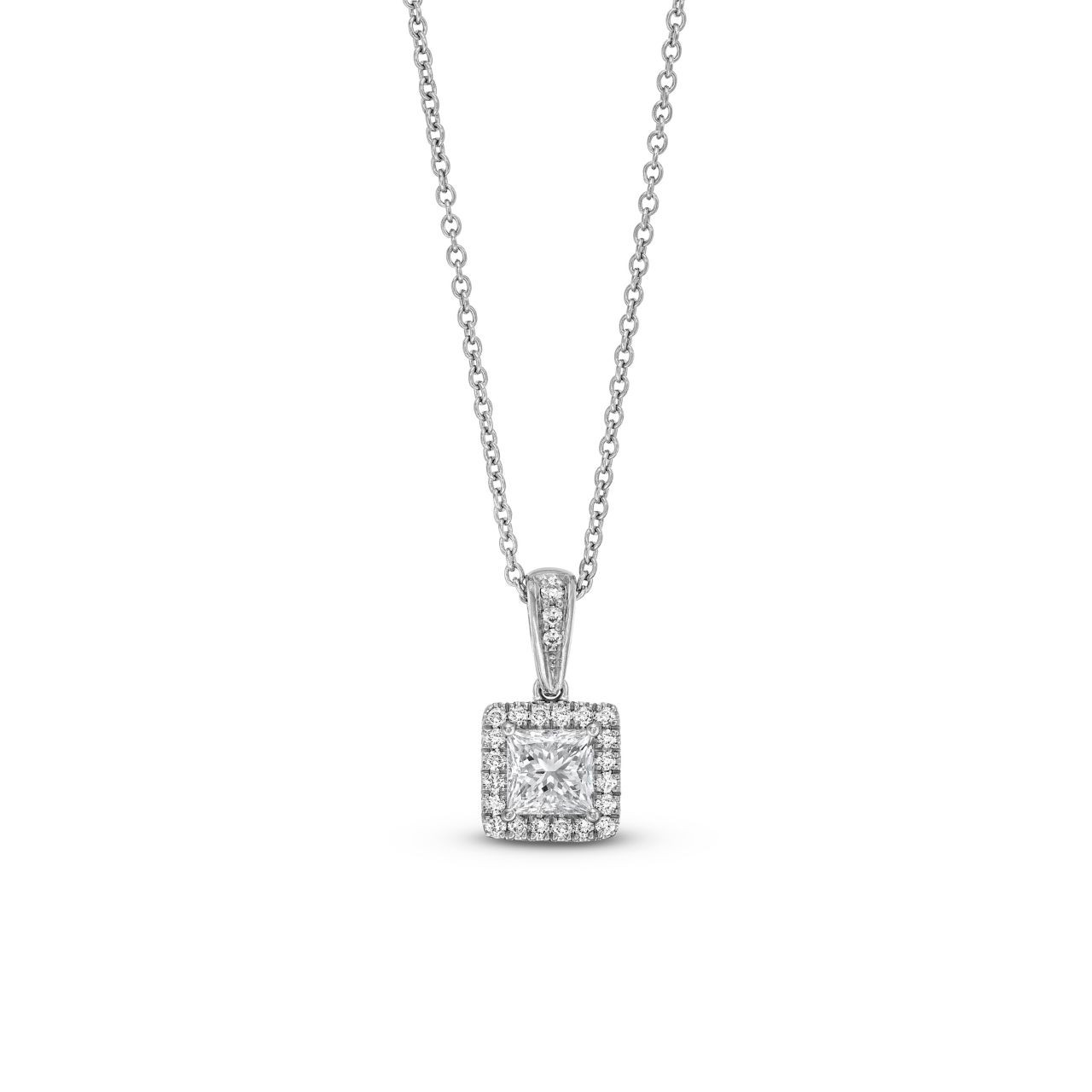 Princess Diamond Halo Pendant Necklace 0