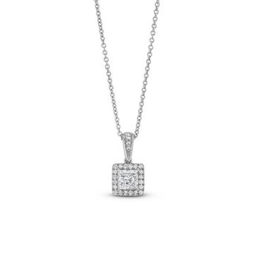 Princess Diamond Halo Pendant Necklace 0