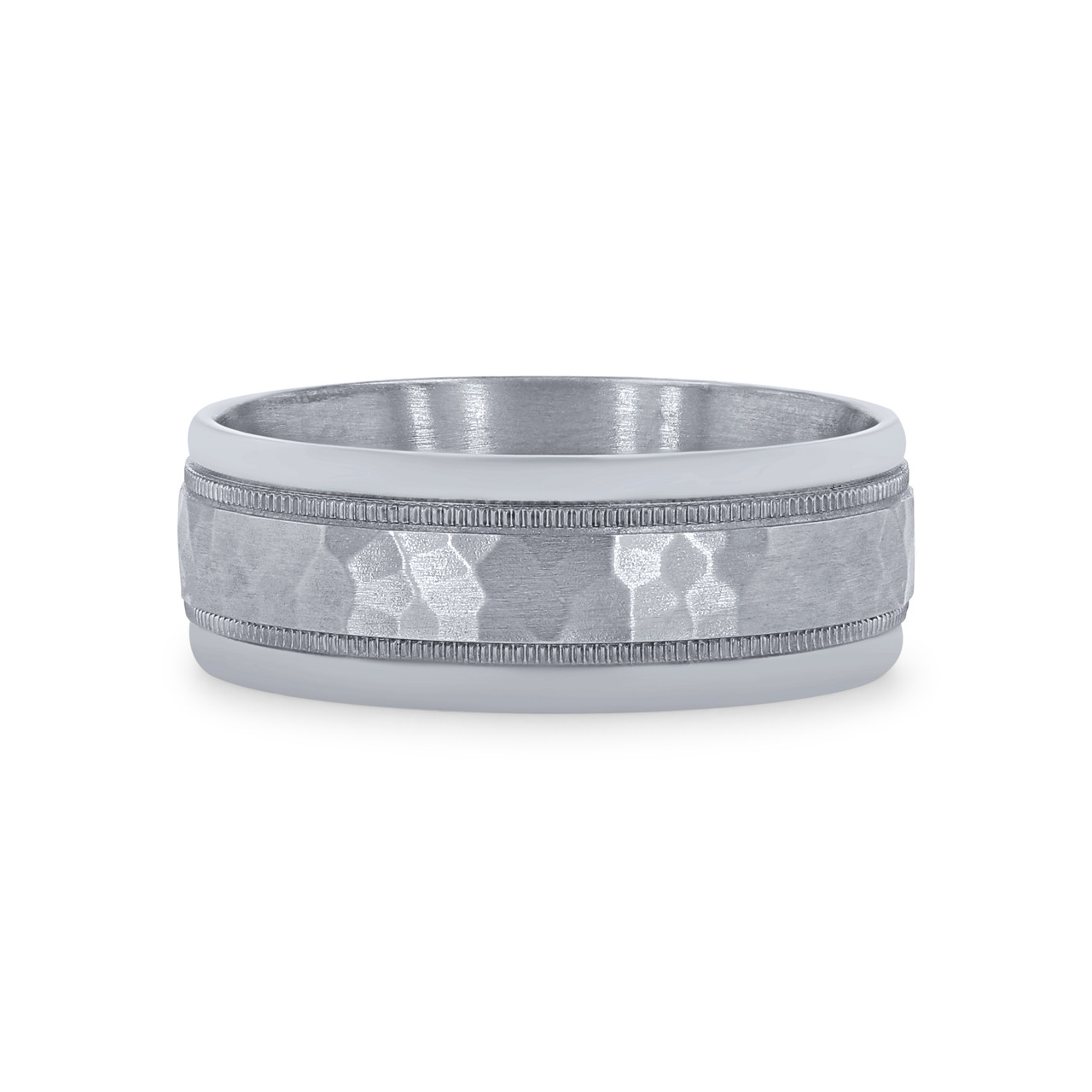 Hammered Milgrain 8mm Wedding Band 0