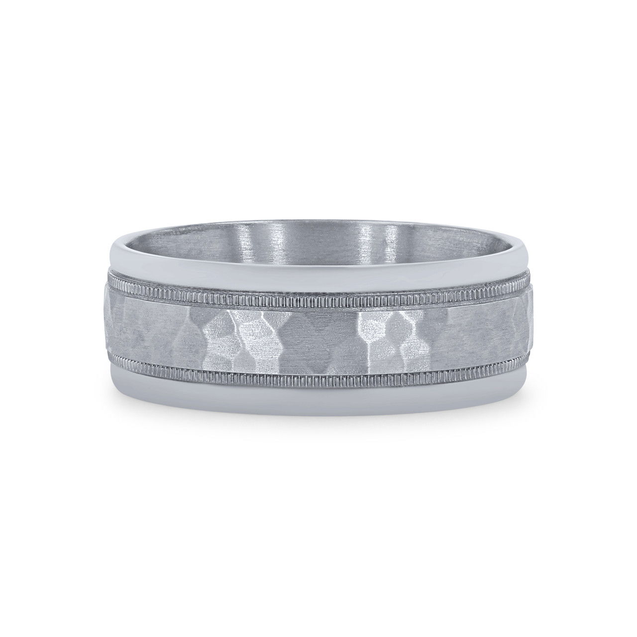 Hammered Milgrain 8mm Wedding Band 0