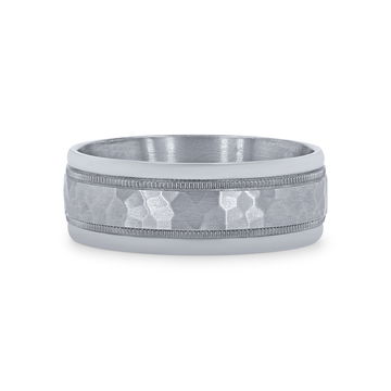 Hammered Milgrain 8mm Wedding Band In White Gold 14K