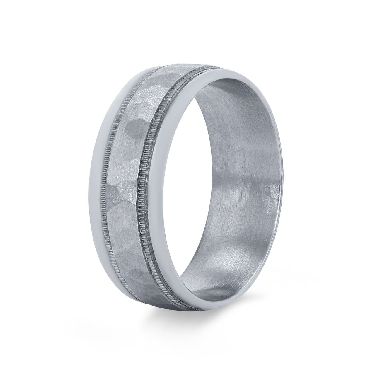 Hammered Milgrain 8mm Wedding Band 1