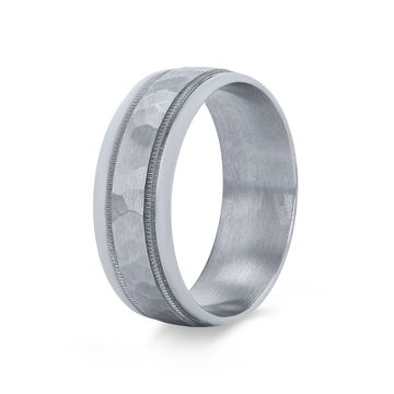 Hammered Milgrain 8mm Wedding Band In White Gold 14K