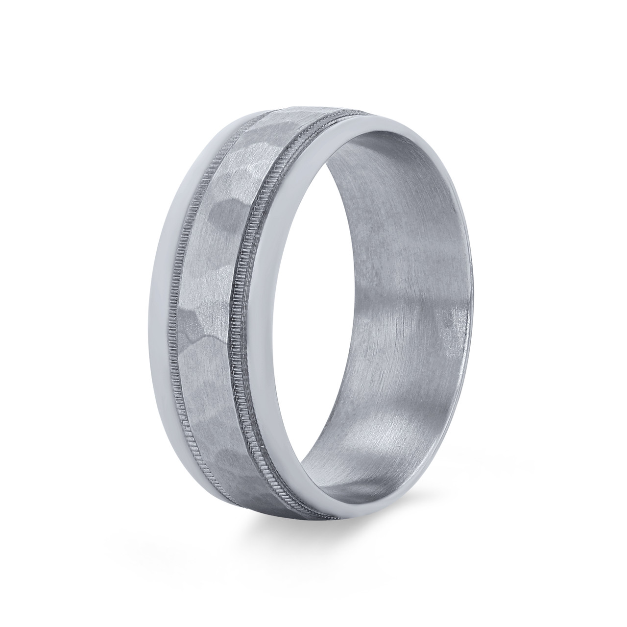 Hammered Milgrain 8mm Wedding Band 1