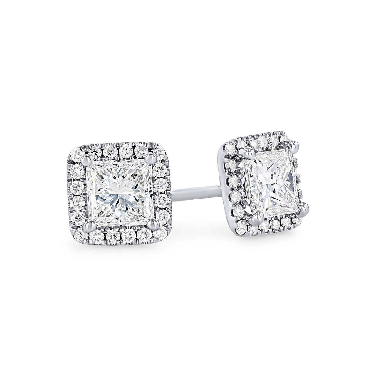 Halo Princess Diamond Stud Earrings 0