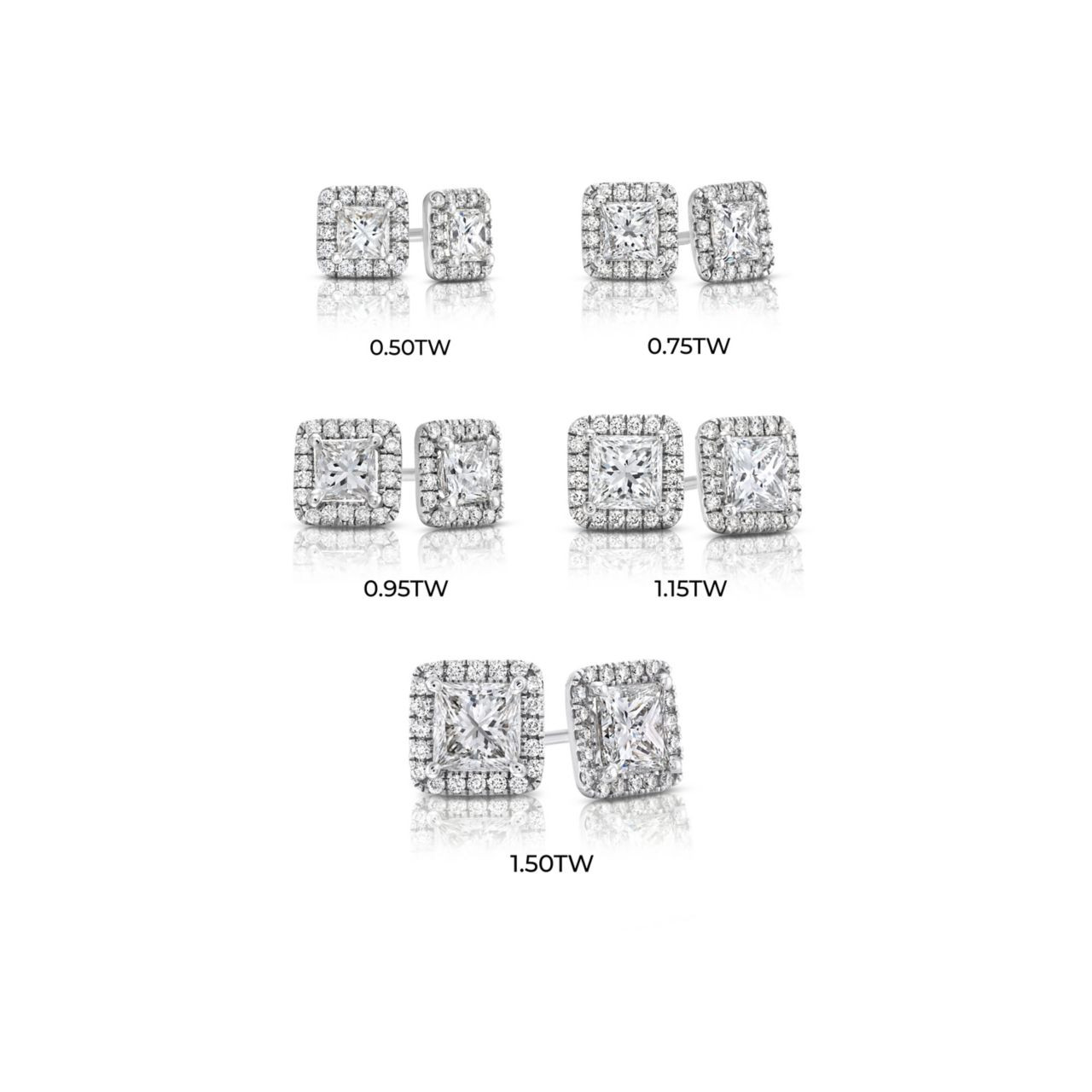 Halo Princess Diamond Stud Earrings 2