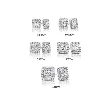 Halo Princess Diamond Stud Earrings In White Gold 14K