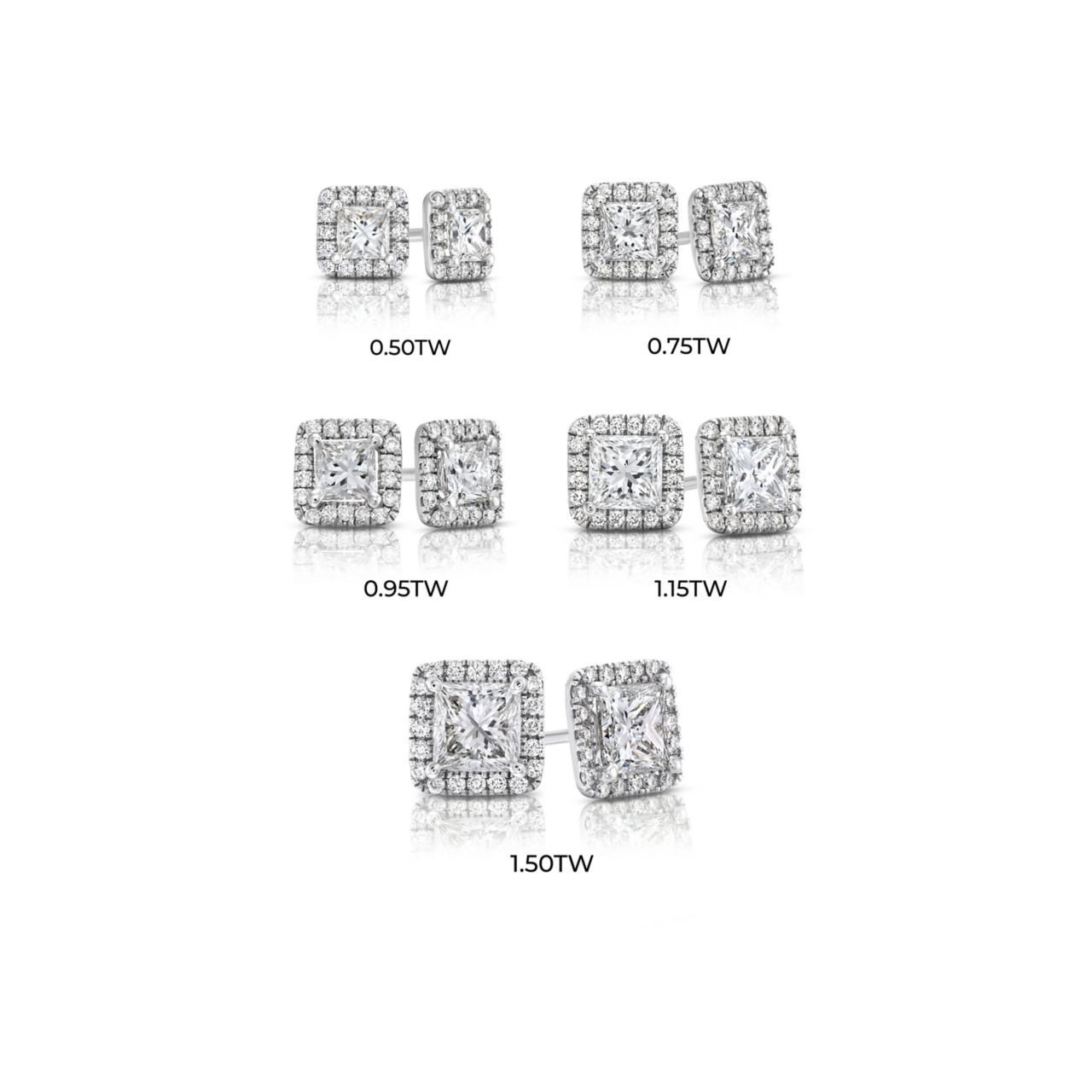 Halo Princess Diamond Stud Earrings 2