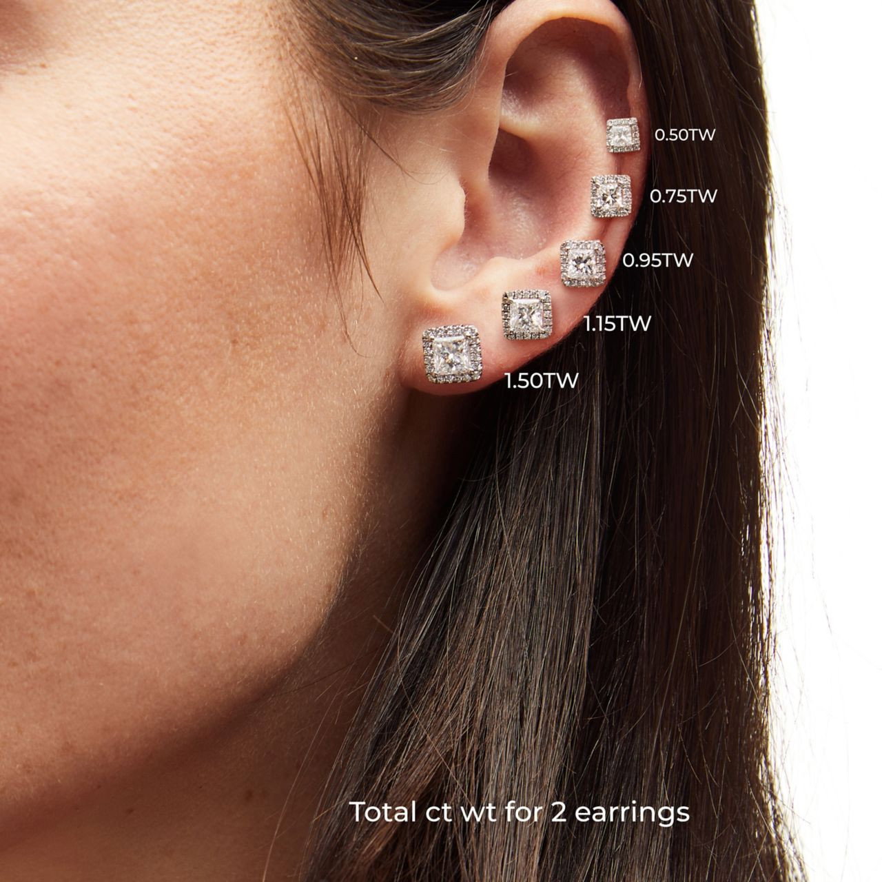 Halo Princess Diamond Stud Earrings 1