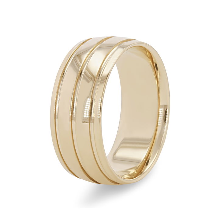 Yellow Gold 14K Multirow Groove 9mm Wedding Band