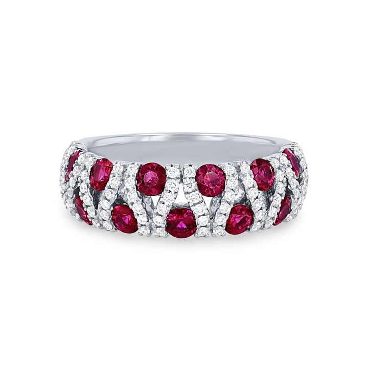 White Gold 14K Offset Ruby and Diamond Ring