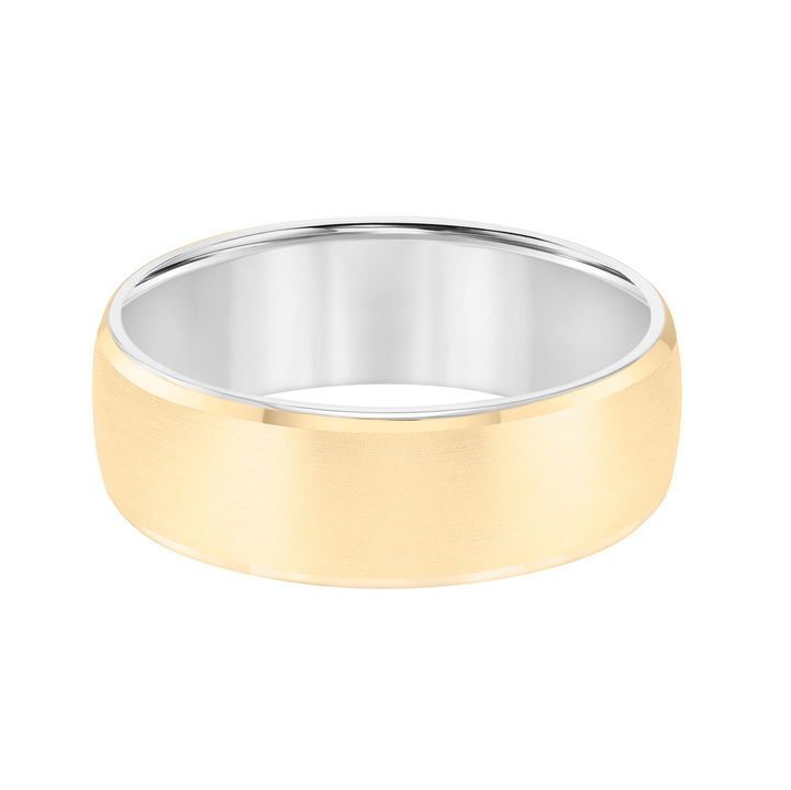 White And Yellow Gold 14K Matte Inlay 7mm Wedding Band
