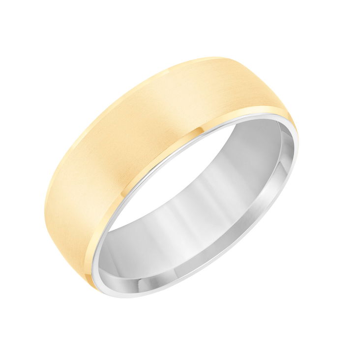 White And Yellow Gold 14K Matte Inlay 7mm Wedding Band