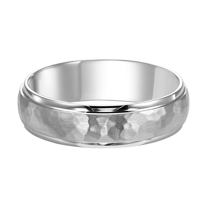 White Gold 14K Matte Hammered 6mm Wedding Band