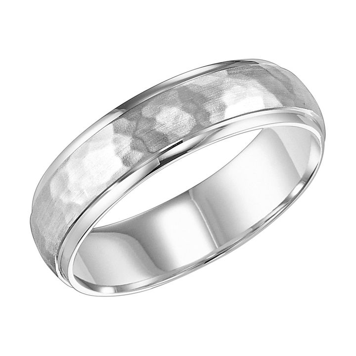 White Gold 14K Matte Hammered 6mm Wedding Band