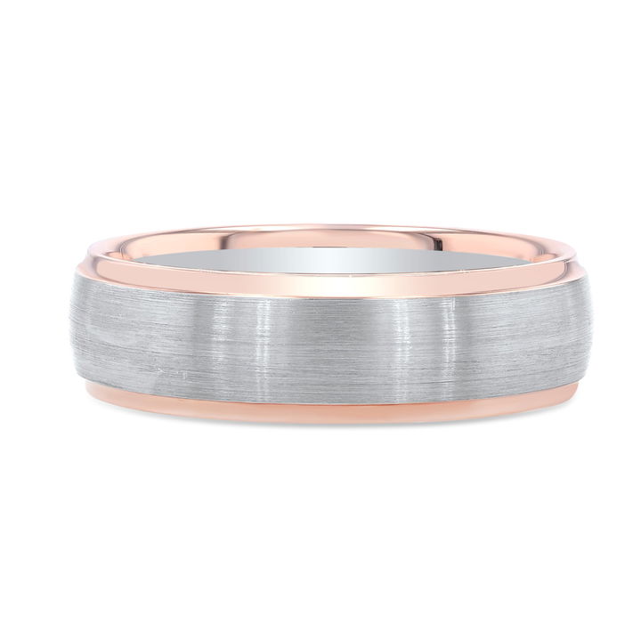 White And Yellow Gold 14K Two Tone Matte Step Edge 6.5mm Wedding Band