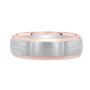 Two Tone Matte Step Edge 6.5mm Wedding Band In White And Yellow Gold 14K