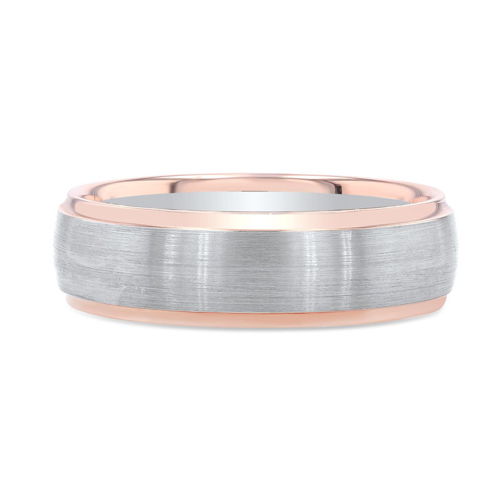 Two Tone Matte Step Edge 6.5mm Wedding Band In White And Yellow Gold 14K